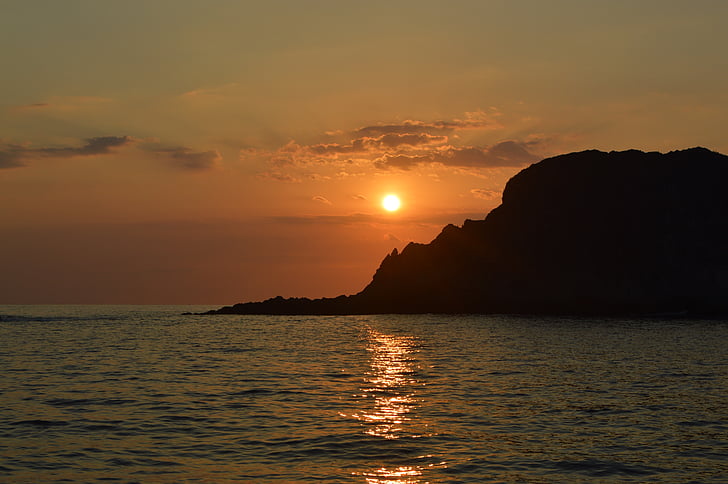 solnedgang, kysten, Rock, sjøen, hav, refleksjon, kysten