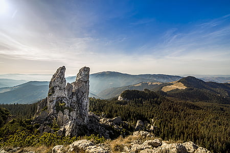 forest, hills, landscape, nature, rock formation, scenic, view