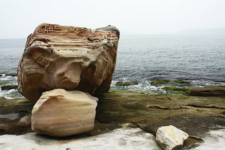 kámen, obrovské, kvalita, pobřeží, přírodní, zobrazení na šířku, vítr
