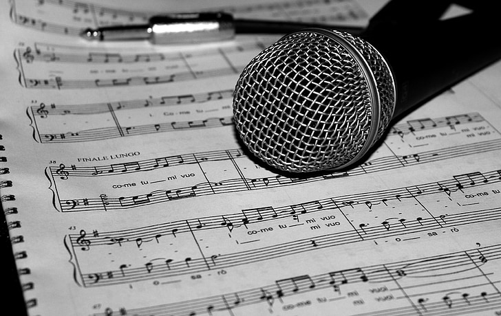 microphone, music, score, song