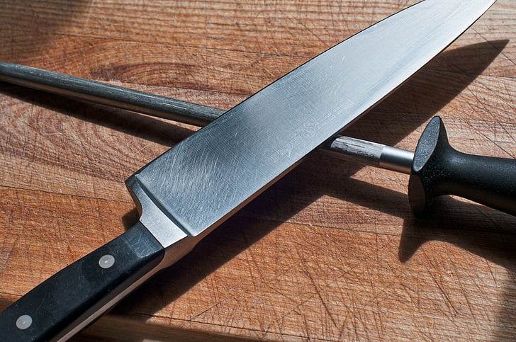 ganivet, taula de tallar, esmolat acer, wüstoff, xef, cuina, ganivet de xef