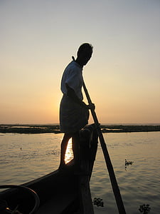 muž punting člun, cestování, loď, nádoba, voda, lidé, řeka