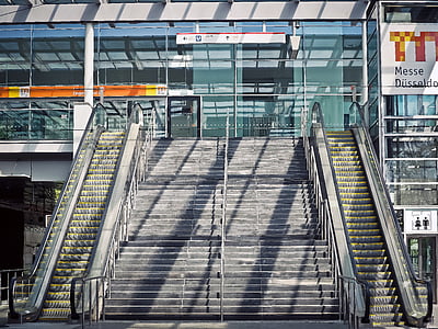 stairs, escalator, gradually, means of rail transport, handrails, architecture, metal segments