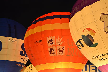 балон, балони с горещ въздух, плаващи, нощ, Бристол, Великобритания, горещ въздух балон