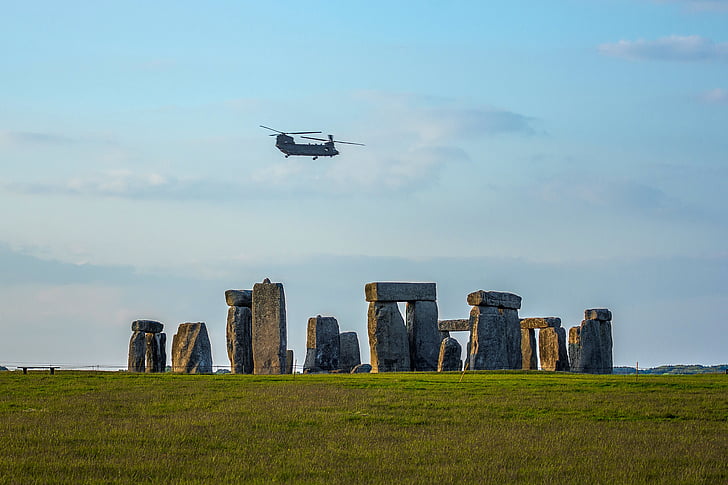 Stonehenge, monument, silhuett, himmelen, helikopter