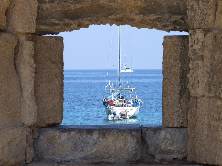Mar, korablik, l'estiu, finestra, veure, fortalesa
