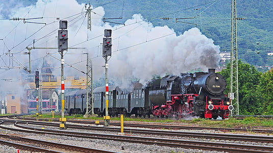 steam train, steam locomotive, early train, exit, neustadt, wine road, railway