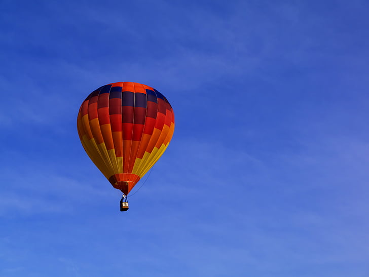 photo, red, yellow, hot, air, balloon, flying