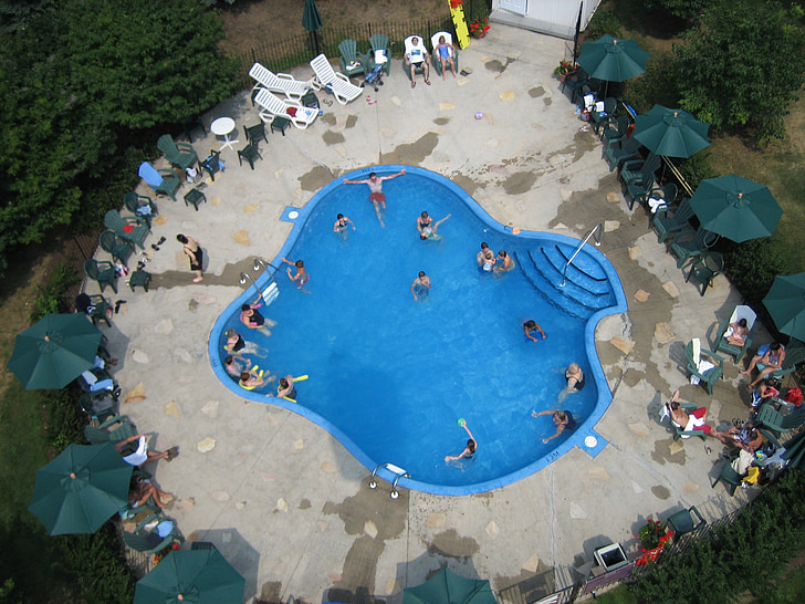 St tremblant, pool, Visa från spårvagn, vatten, poolen, simning, formad pool