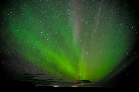 Aurora, borealis, foto, verde, espaço, estrelas, céu