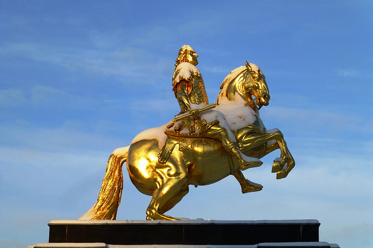 Golden rider, pamiatka, augusta silné, zimné, Kurfirst, Drážďany, Jazdecká socha
