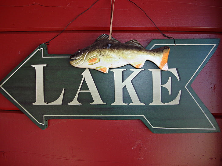 tecken, hus vid sjön, sjön, fisk, fiske, hus, vatten