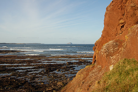 cliff edge, rocks, bass rock, sea, view, water, nature