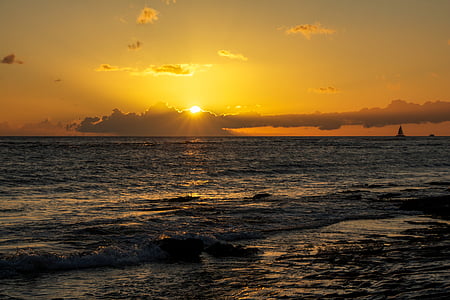 Hawaje, zachód słońca, Plaża, Ocean, morze, Latem, wakacje