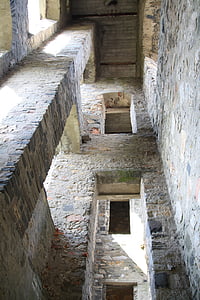 Castelo, alvenaria, parede, pedra, perspectiva, ruína, decadência