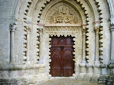 Ganagobie apátság, portál, bejárat, bencés, kolostor, Alpes-de-haute-provence, Franciaország