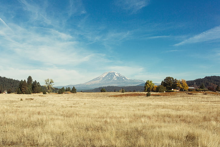 mountain, volcano, view, distant, ladscape, grass, meadow