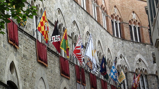příznaky, Siena, strana, Palio, zeď, Architektura, budova