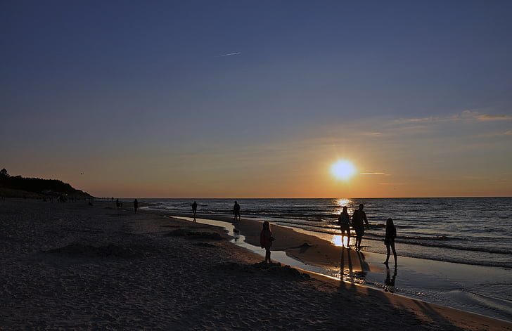 mar, puesta de sol, el mar Báltico, Playa, noche, la costa, oeste
