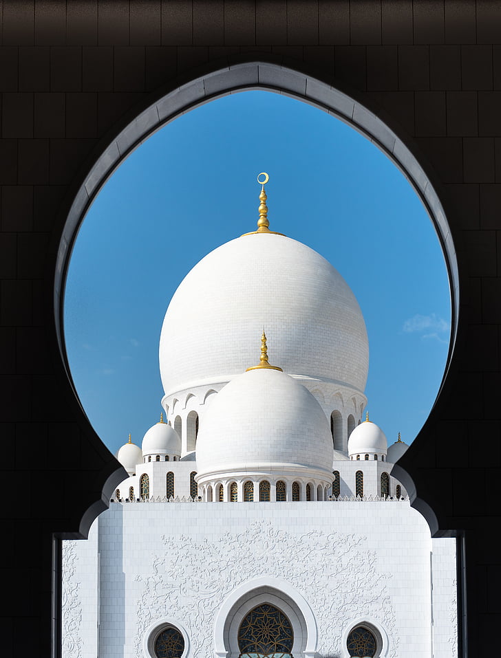 Mosquée, Abu dhabi, voyage, blanc, architecture, Orient, Dôme