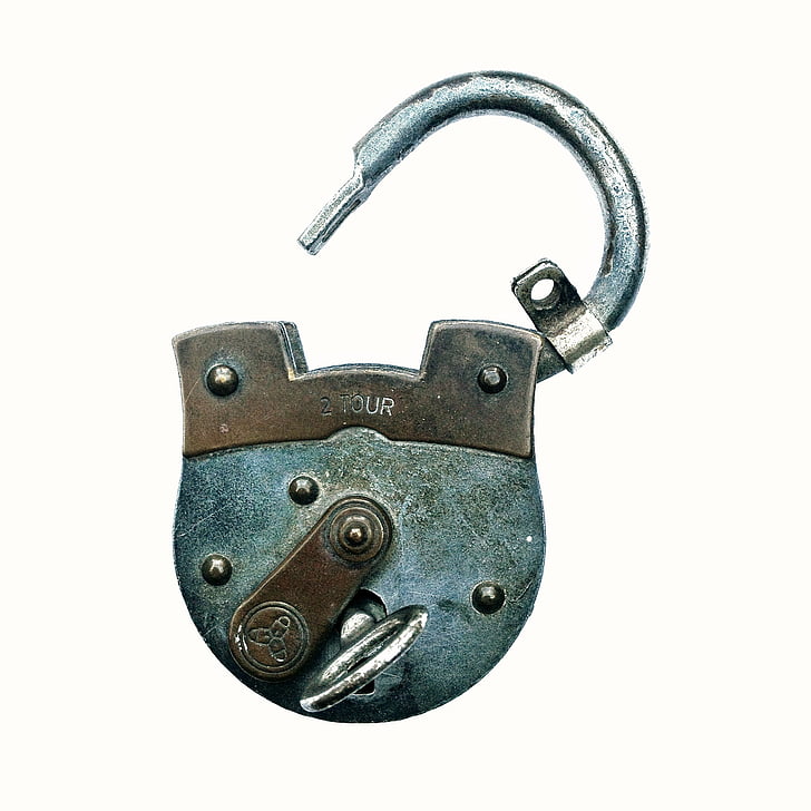 padlock, security, metal, key, cut out, rusty, work tool