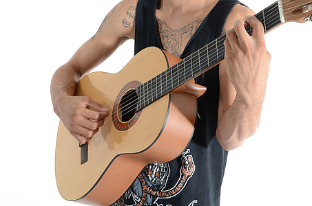 chico, tatuajes, Guitarra, roca, pop, hermosa, moda