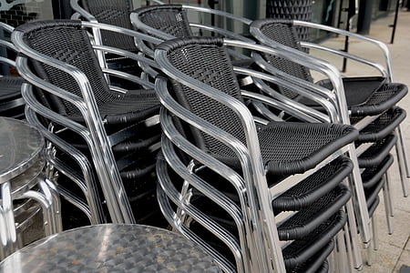 chairs, stacked, seating, stack, furniture, pile, restaurant