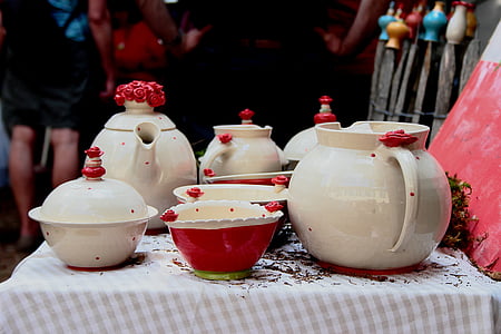 tableware, earthenware, pot, krug, bowls, ceramic, red