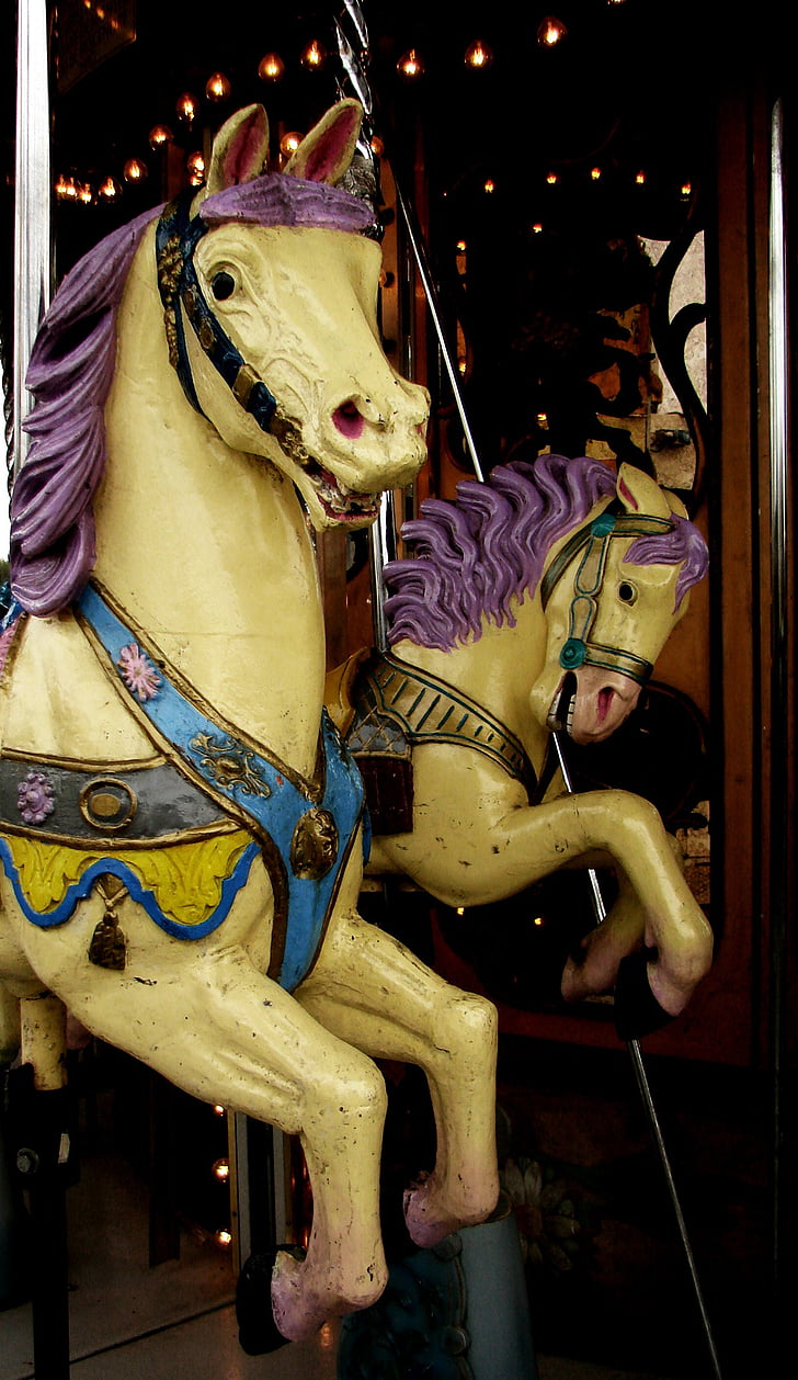 hest, tre, karusellen, retro, nostalgisk, Vintage, fargerike