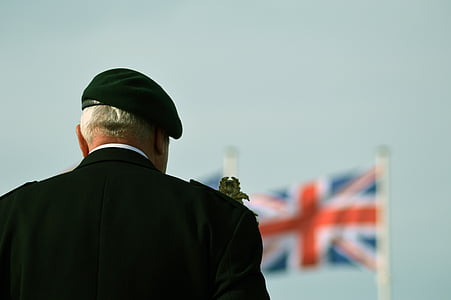 Hommage, Veteran, zum Gedenken, Flagge, Baskenmütze, Normandie, Landung