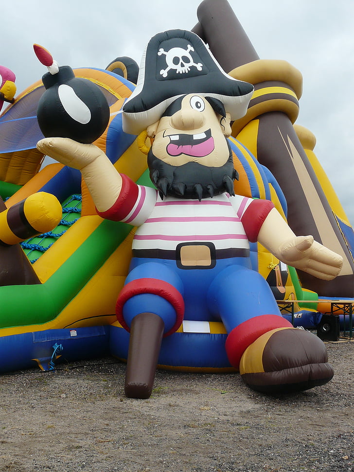 pirate ship, bouncy castle, air cushion, soft, children, joy, play