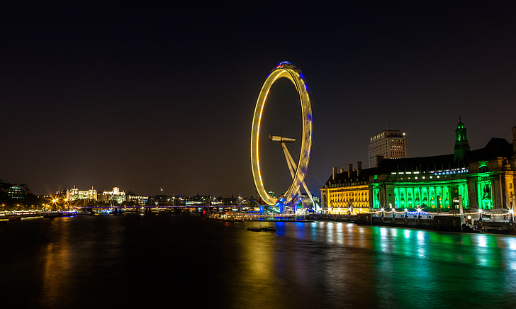 Themsen, London eye, England, landemerke, berømte, bybildet, arkitektur
