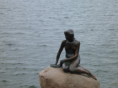 statue, Havfrue, vand, havet, København