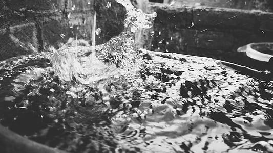 Черно и бяло, затворен - горе, капки вода, висока скорост фотография, течност, движение, Splash