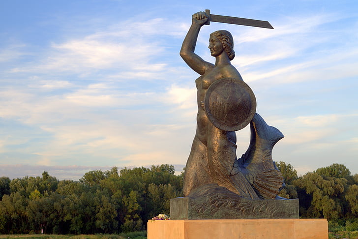 Varsovie, sirène, sirène, monument, la statue, sculpture, symbole