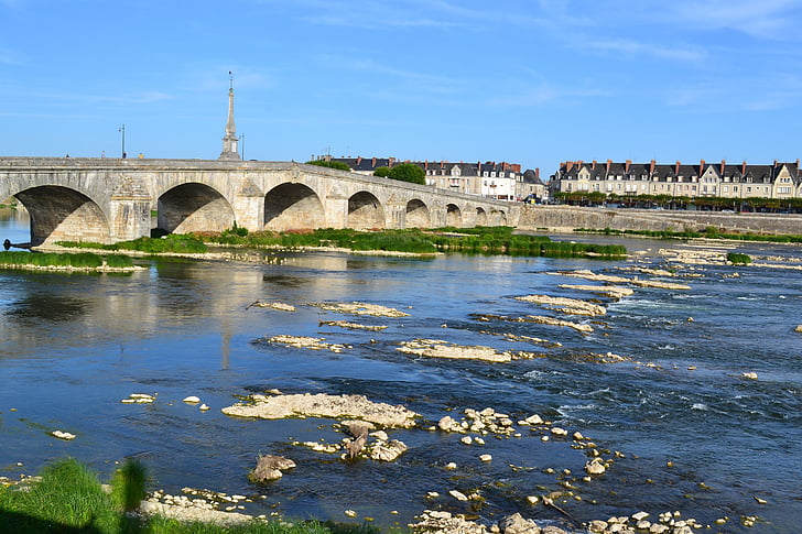 Blois, Bridge, Loire, floden, buer, Arcade, stenbroen