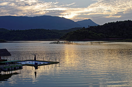 Laosas, Vang vieng, Saulėlydis, ežeras, Saulėlydis, spalvos, oranžinė