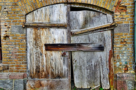 door, ruin, barn, entrance, abandoned, brick, broken