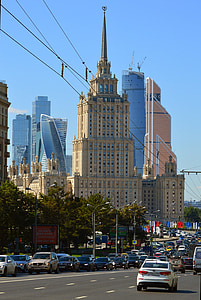 Moskow, lalu lintas, utama, jalan, pemandangan kota, Rusia, perkotaan