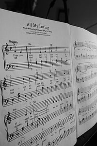 sheet nhạc, âm nhạc, The Beatles, màu đen và trắng, Yêu, fonb treble clef, stave