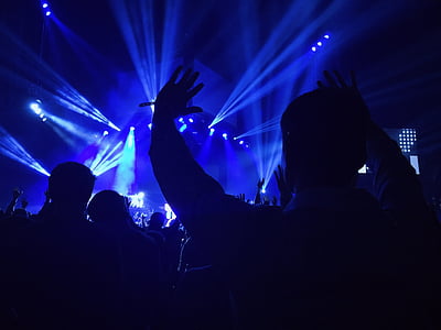 người, bàn tay, câu lạc bộ, Đảng, mọi người, buổi hòa nhạc rock, đèn chiếu sáng màu xanh