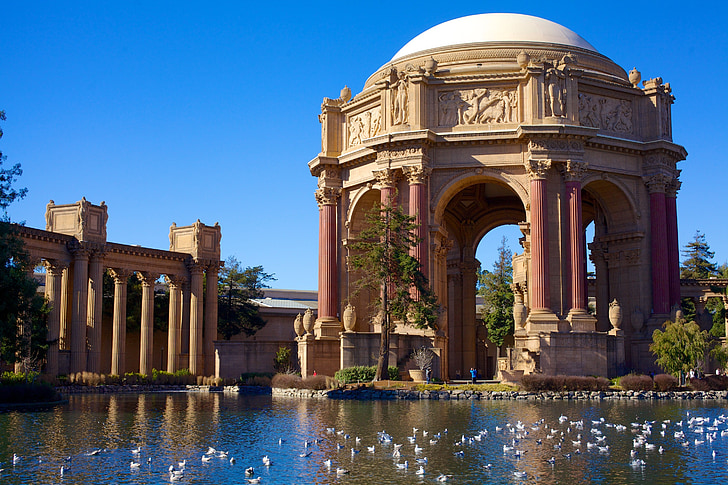 Дворец изящных искусств, Сан-Франциско, Калифорния, Дворец, Архитектура, озеро, пруд