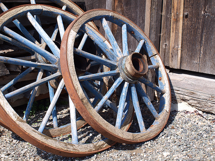 houten wiel, Wagon wheel, wiel, hout, spaken, nostalgie, oude wagen-wiel