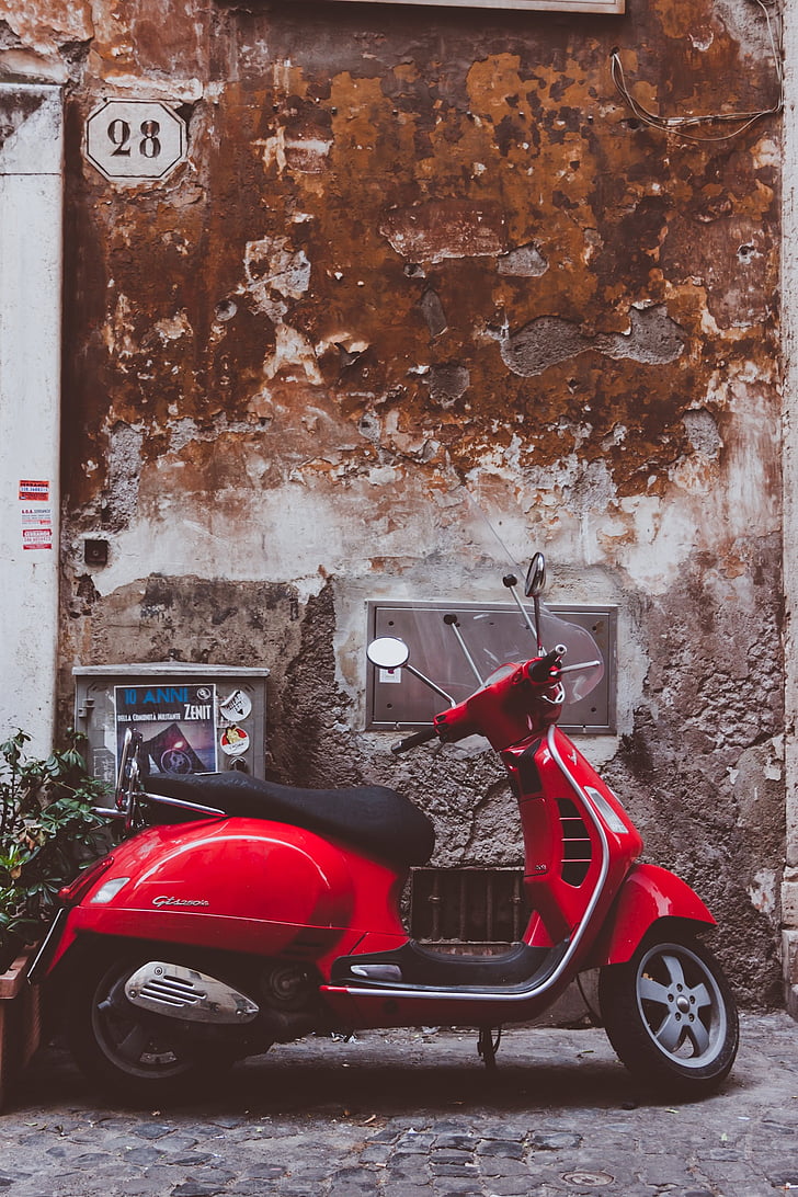 Vespa, червен, забавно, мотор скутер, култ, превозно средство, мотопед