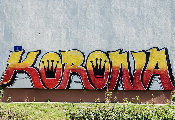 graffiti, Corona, l'art de, groc, vermell