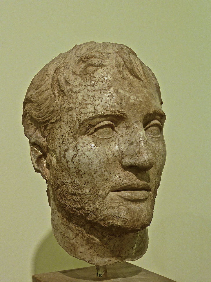 skulptur, huvud, staty, romerska, Olympia, marmor, antika