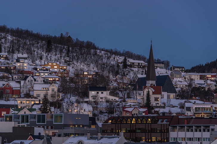 Norra, rannikul, Tromso, arhitektuur, Skandinaavia, Sunset, õhtul