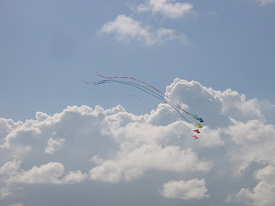 dragons, clouds, sky, blue, kite, cloudiness