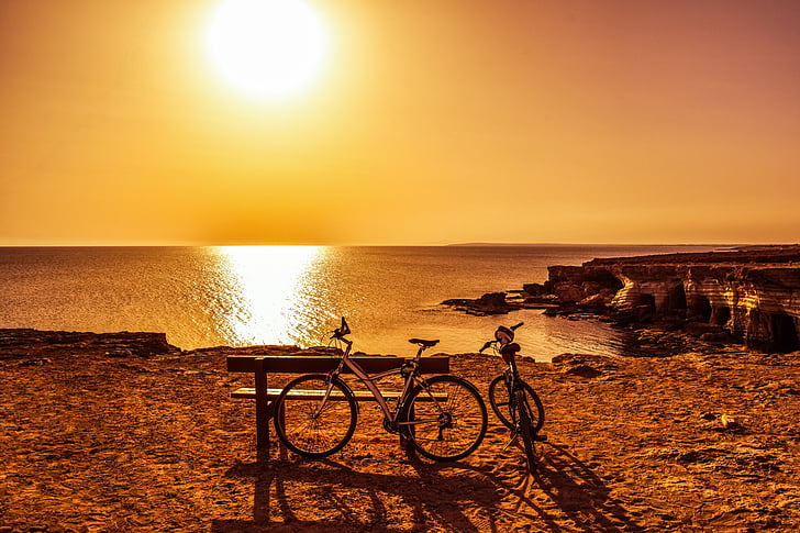 Sepeda, sore, matahari, pemandangan, alam, rekreasi, rekreasi