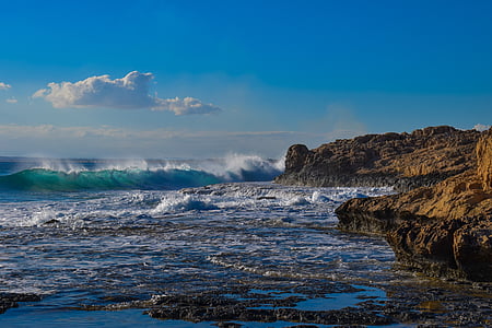 wave, smashing, rocky coast, winter, cyprus, ayia napa, nature